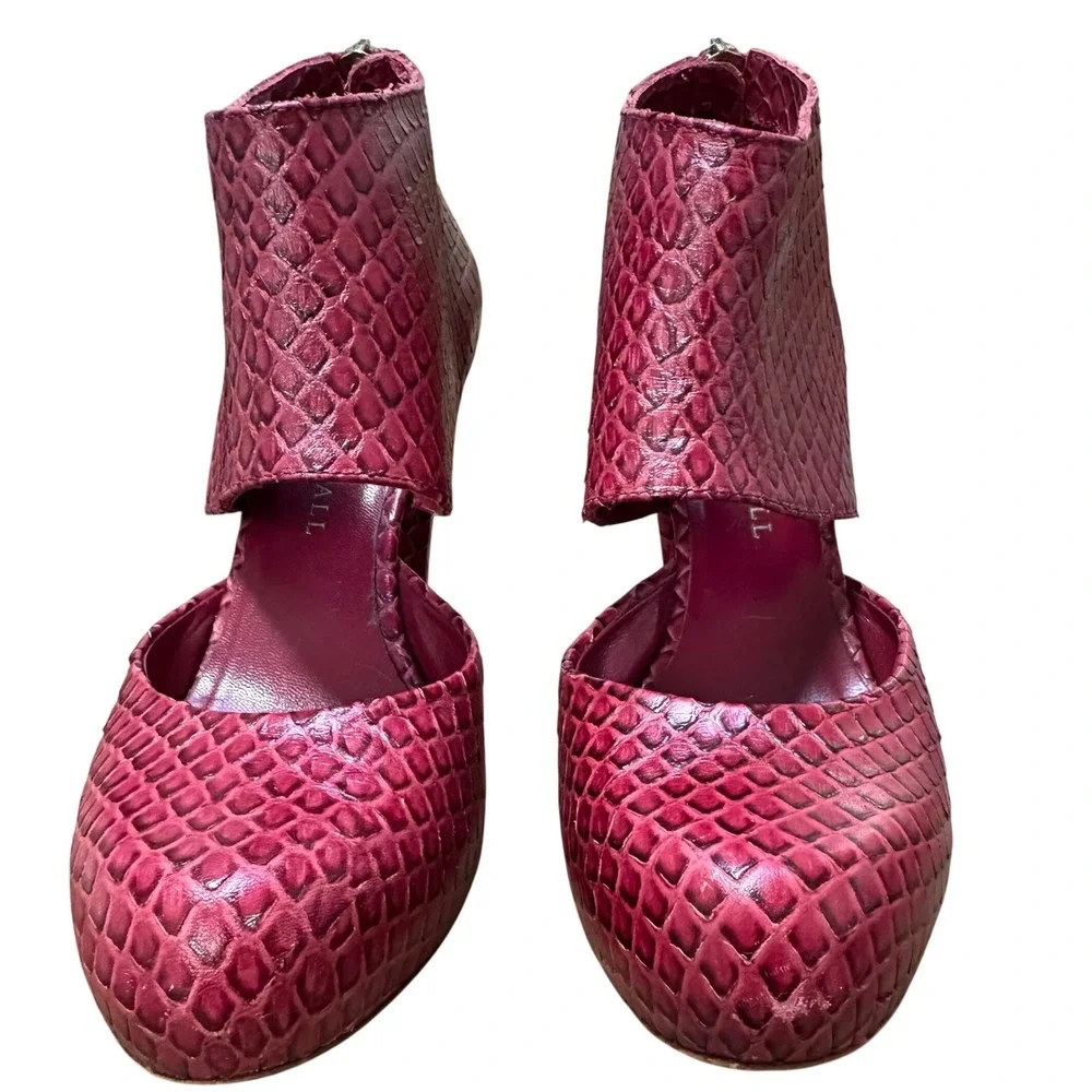 Loeffler Randall Burgundy Snakeskin‎ Embossed Leather Shooties Heels Size 6.5B